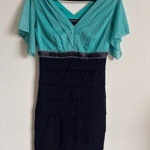 Enfocus Studio Teal and Black Mini Dress